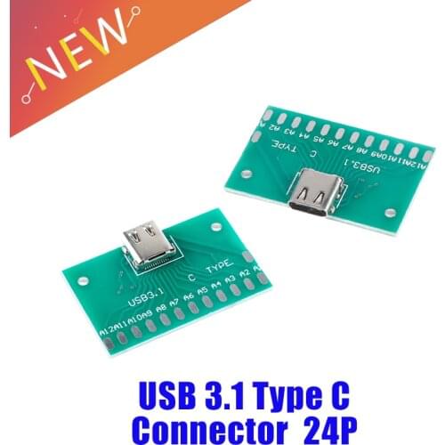 Type-C Female Connector Adapter Test Board USB 3.1 24P Socket Base PCB Board data cable connector 40*25mm For Arduino