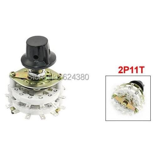 TV Radio Band Channel Selector 2P11T 2 Pole 11 Throw Position Rotary Switch Two Ceramic Deck KCZ-2*11 w Knob