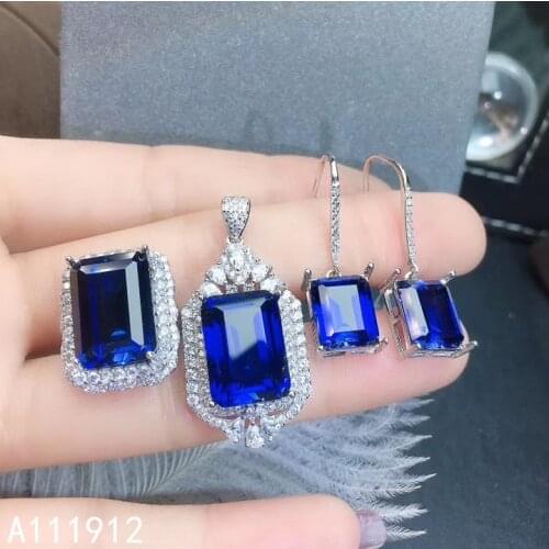 KJJEAXCMY fine jewelry natural sapphire 925 sterling silver gemstone pendant necklace ring earrings set support test luxury