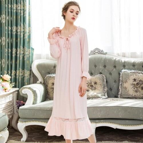 Lady Long Sleeve Dress Woman Spring Autumn Sleepwear Court Sweet Princess Home Dresses Loose Big Size Lady Sleepshirt H5541