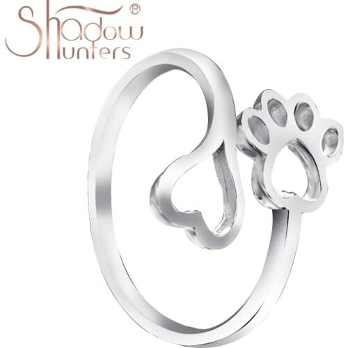 SHADOWHUNTERS 925 Sterling Silver Animal Paw Adjustable Ring For Women Fashion Jewelry Lovely Footprint Heart Ring Accessories