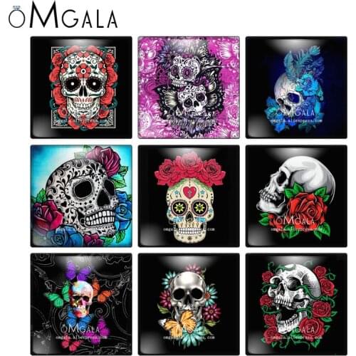 Punk Style Flower Sugar Skull Art Paintings 10pcs mixed 12mm/20mm/25mm/30mm photo glass cabochon demo flat back Making findings