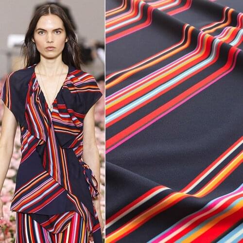 145cm Width Fashion Colorful Stripe Printed Polyester Fabric For Woman Dresses Blouse DIY Cloth Sewing Material
