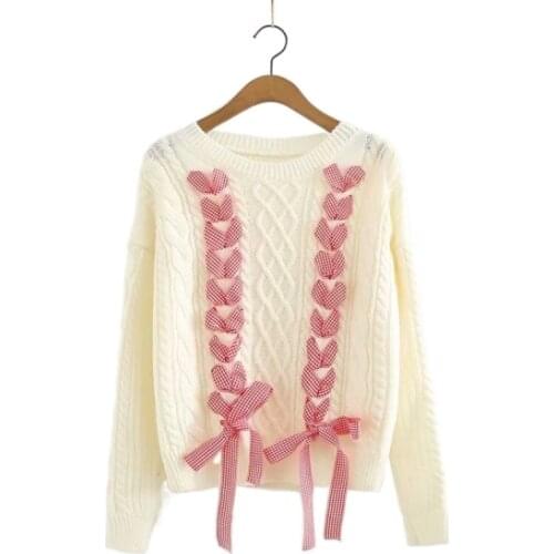 2020 Autumn New Bowknot Check Ttie Sweater Women O-neck Pullover Slim Harajuku Cute Knitted Sweaters 208651