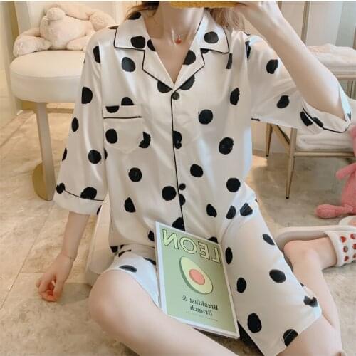 2021 Spring Summer New Simulation Silk Nightdress Womens Simple Fresh Cardigan Small Lapel Shirt Nightwear Housewear Sleepwear