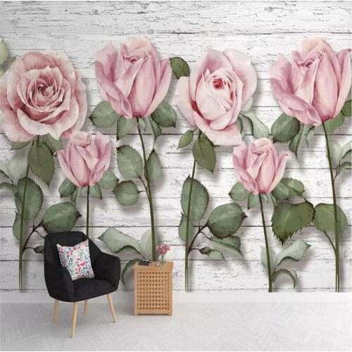 3D wood wall hand-painted rose background wall custom high-end mural factory wholesale wallpaper mural photo wall