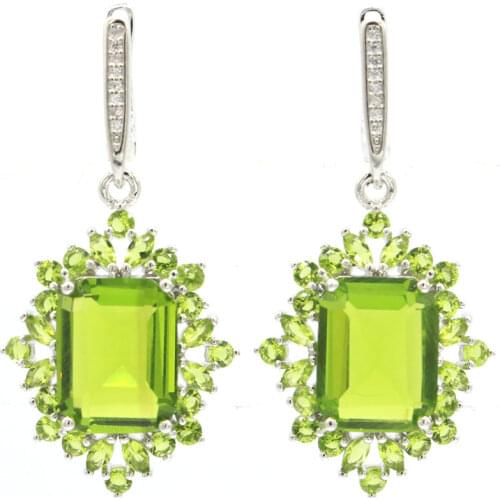 40x22mm Pretty Created Rich Blue Violet Tanzanite White CZ Gift For Womans Wedding Silver Earrings