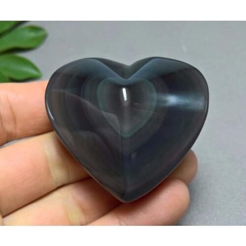 5cm Natural Rainbow Obsidian Crystal Heart Cat Eyes obsidian Quartz heart shaped Healing
