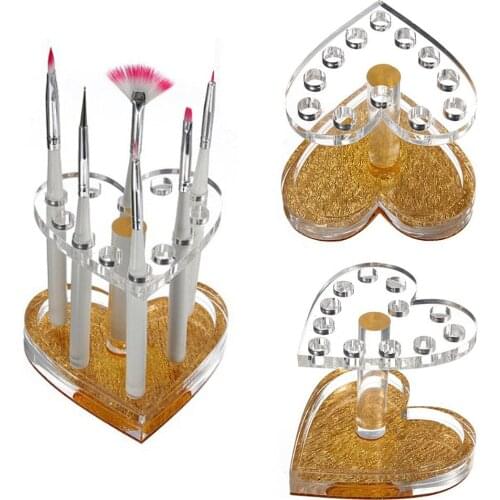 Acrylic Nail Brush Display Holder, Durable Round/Heart Shaped 12 Holes Make-Up Brush Pen Stand Rack Paint Brushes Organizer