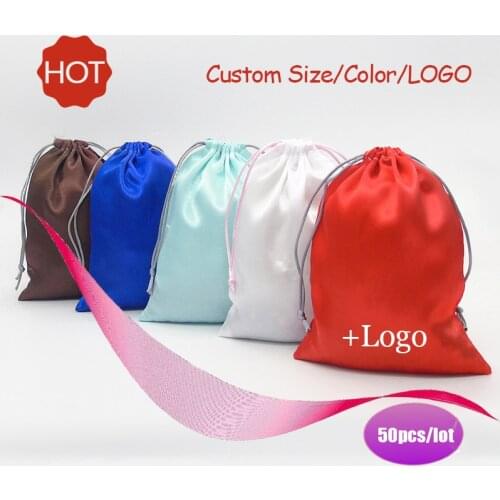 Satin Drawstring Bag Jade/Ribbon Jewelry/Hair/Gift/Travel/Watch/Shoes/Diamond/Ring/Bead Pouch Silk Cloth Bags Custom Logo 50p