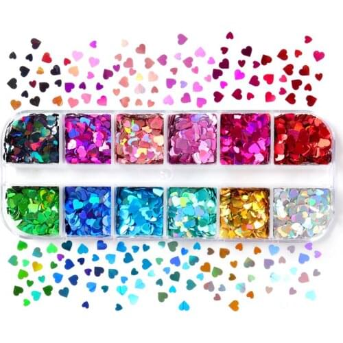 Mixed Size Hearts Sequins For Nail Design Sparkling Holo Glitter Flakes Love Heart Nail Art Decorations Supplies Professionals