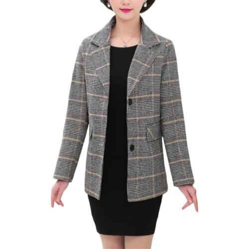 New Autumn Winter Plaid Suit Jacket Middle-aged women Fashion Korean Casual Blazer Womens long sleeve Office shoes blazers F456