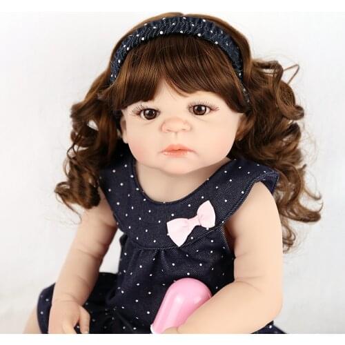 Boneca reborn silicone completa realista Girl baby reborn doll 23" 57cm curly wig bebes reborn toddler doll toys gift