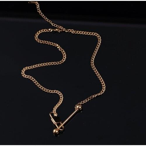 XIYANIKE 316L Stainless Steel Gold Color Bead Stick Lock Necklace For Women 2021 Trendy Party Gift Fashion Jewelry collares para