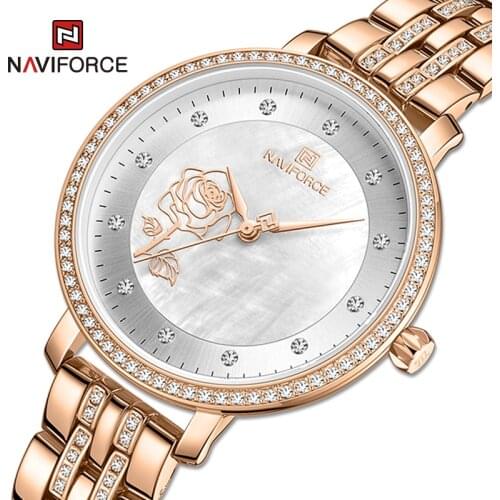 NAVIFORCE Business Watches for Ladies Fashion Bracelet Quartz with Diamonds Waterproof Stainless Steel Watches Relogio Feminino