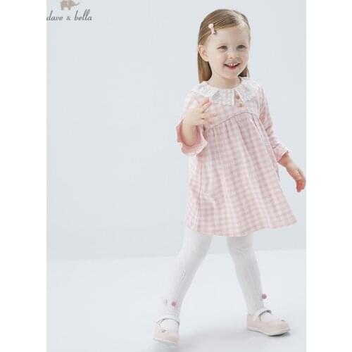 DB16738 dave bella spring baby girls cute plaid floral dress children fashion party dress kids infant lolita clothes