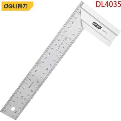 Deli DL4035 Steel Square Measuring Tools Specification: 250mm Stainless Steel Tape + Aluminum Alloy Base Dual Scale Design