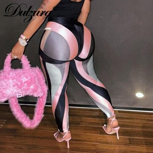 Dulzura Irregular Stripe Printed High Waist Leggings Sporty Casual Push Up Fitness Sexy Streetwear Women 2021 Summer Bottoms