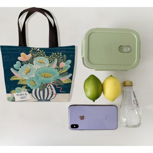 Korean Fashion Women Ladies Handbag Beautiful Fresh Blooming Flowers Print Canvas Shopping Bag Mommy Lunch Bags Outdoor Beach