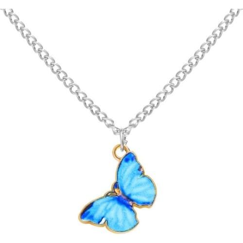 Korean Blue Gradient Butterfly Necklaces for Women Girls Butterfly Pendant Choker Necklaces Jewelry chain necklace