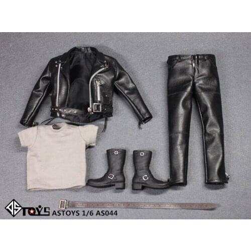 1/6 Scale Male Black Leather Coat Suit Clothes Shoes Accessories AS044 Model For 12'' Action Figure Body Accessory