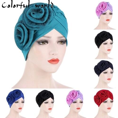 Muslim fashion Headscarf Hat Turban Hijab Head Cover Wrap Women Scarf Bonnet Chemo Cap Hair Loss Bandana Headwear New India Hat
