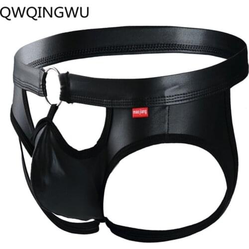 Gay Mens Lingerie Briefs Thong Wetlook Patent Leather Lightweight Open Back Low Rise Mens Bikini Briefs Underwear Panties Thongs