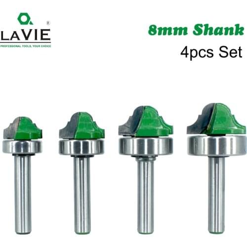 LAVIE 4pcs Set 8mm Shank Router Bit Bearing Double Roman Ogee Edging Milling Cutter For Wood Woodwork Line Knife Hobbing MC02101