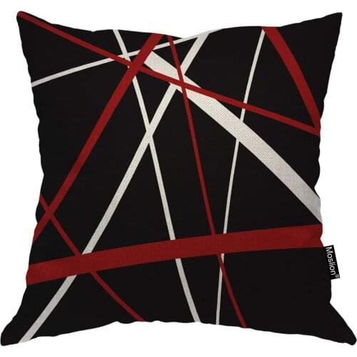 Moslion Stripes Throw Pillow Cover Abstract Geometric Retro Striped Lines Black White and Red Square Pillow Case Cushion Cover