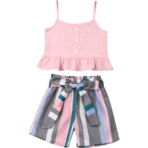 2019 New Kids Girls 1-6Y Casual Clothes Sets Outfits Sleeveless Cotton T-shirt & Tank Tops+ Stripe Shorts Pants holiday Set