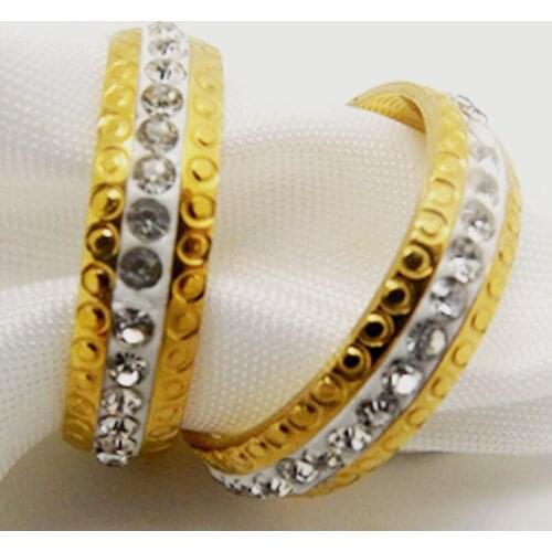 Wholesale 12 pcs Retro Gold High quality Inner arc fashion Zircon Stainless Steel Ring