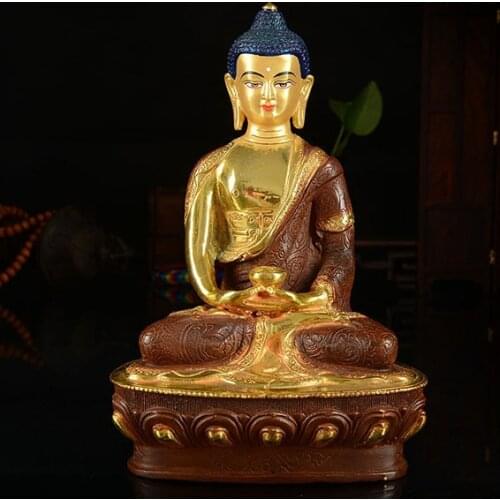 Wholesale buddha statue # 7 inch # Tibetan Buddhism Amitabha Buddha Gold-plated brass statue # HOME efficacious Talisman