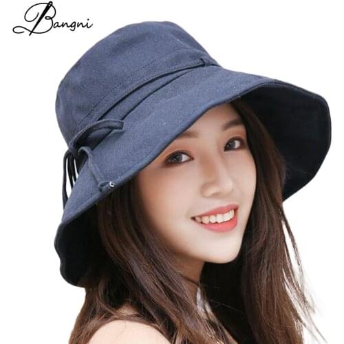 2018 Casual New Summer Ladies Beach Sun Hat Anti-UV UPF 50+ Floppy Foldable Wide Brim Bucket Hat for Women