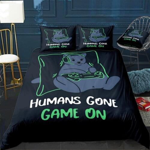 Humans Gone Game On Cat Duvet Cover Twin/Queen/King Size Luxury Comforter Bedding Set With Pillowcase Home Bed Decora