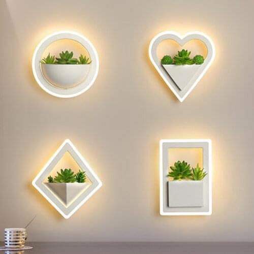 Rectangle 220x150mm 11W Modern led bedside wall lamp white color with plant led wall lights for bedroom living room wall sconce
