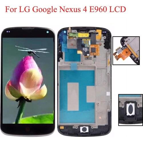 With Frame For LG Google Nexus 4 E960 LCD Display Screen With Touch Digitizer Assembly Repair parts For LG E960 LCDFree Shipping
