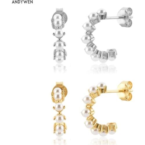 ANDYWEN 925 Sterling Silver Gold Pearl Hoops Piercing Pendientes Circle Luxury Jewelry Clips Rock Punk Jewels Rock Punk Loops