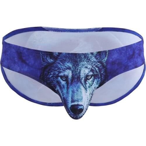 Inhzoy Men Briefs Sexy Lingerie Gay Wolf Leopard 3D Print Low Waist Bulge Pouch Bikini Thong Erotic Panties Underwear G-String