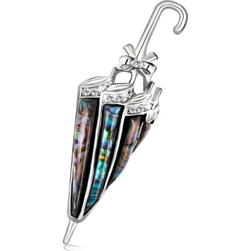 Unique Alloy Abalone Shell Umbrella Shape Brooch Plated Rhinestone Pin Embellish for Women Clothing Jewelry Accessories AH097