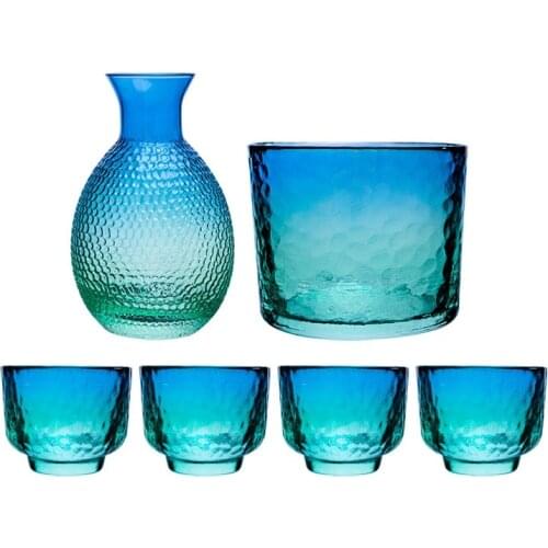 Japanese Cup Sake Set Wine Glass Bottle Blue Green Gradient Sake Set Colourful With Warmer Kit Vinho Home Accessories EI50BW