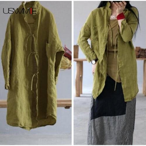 2020 Autumn Ladies Tops Boyfriend Solid Color Irregular Hem Women Blouses Standing Collar Pockets Loose Plus Size Avocado Tops