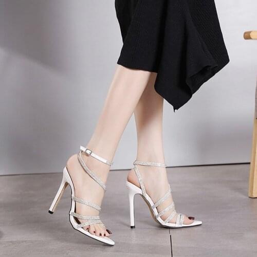 Women Sandals 2021 European and American New Luxury Rhinestone Pointed Toe Open Toe Super High Heel Sandals