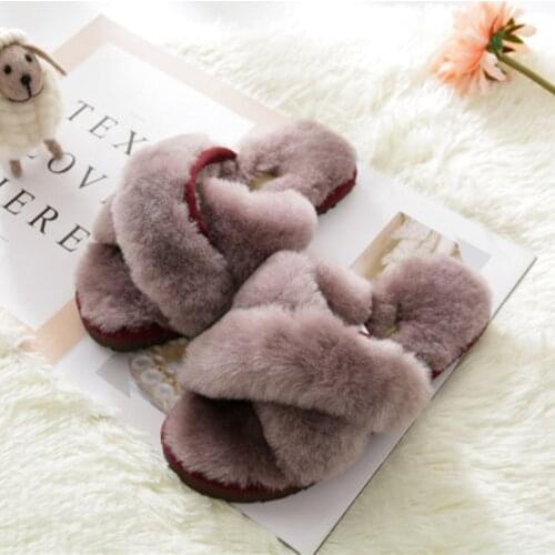Women Natural Sheepskin Home Slippers Winter Women Indoor Slippers Fur Slippers Wool Flip Flops Slipper Lady Home Shoes