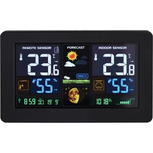 LCD Digital Thermometer Temperature Meter Home Weather Station Weather Forecast Barometer Time Alarm Clock Wireless