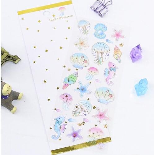 1 Sheet Glitter Jellyfish and Seahorse Decorative Adhesive Sticker DIY Craft Notebook Decoration