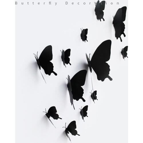 12Pcs/set 3D Black Pteris Butterfly Wall Sticker Butterflies Magnet Stickers Living Room Home Magnet Stickers Wedding Decoration