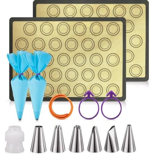 14 Piece Silicone Macaron Baking Non-stick Oven Mat Cake Decorating Mouth Bag Baking Decor Mouth Macaroon/Pastry/Cookie Making