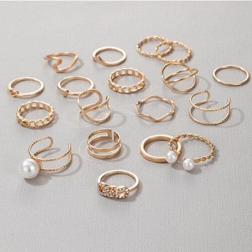 19pcs/set Bohemian Vintage Finger Rings Kits Punk Pearl Geometry Korean Women Rings Jewelry Female Party Gifts masculino 2021