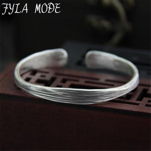 2019 New Arrival 999 Thai Silver Cuff Bracelet Retro Silver Bangle Bracelet For Women Men With Best Gift 7.10mm 17.50G