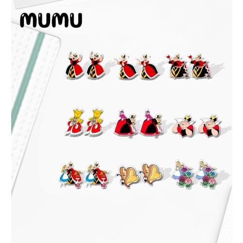 2021 New Queen of Hearts Stud Earring Alice in Wonderland Epoxy Jewelry Resin Acrylic Earrings Handmade Gifts Fan